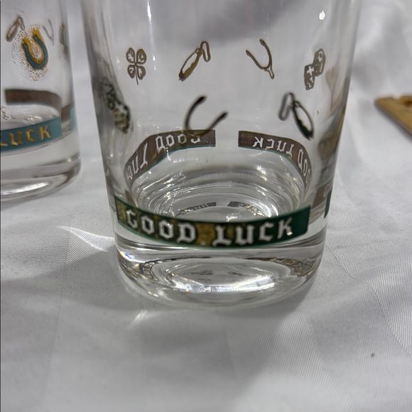Good Luck Themed Glasses Set Vintage MCM - Picture 3 of 9